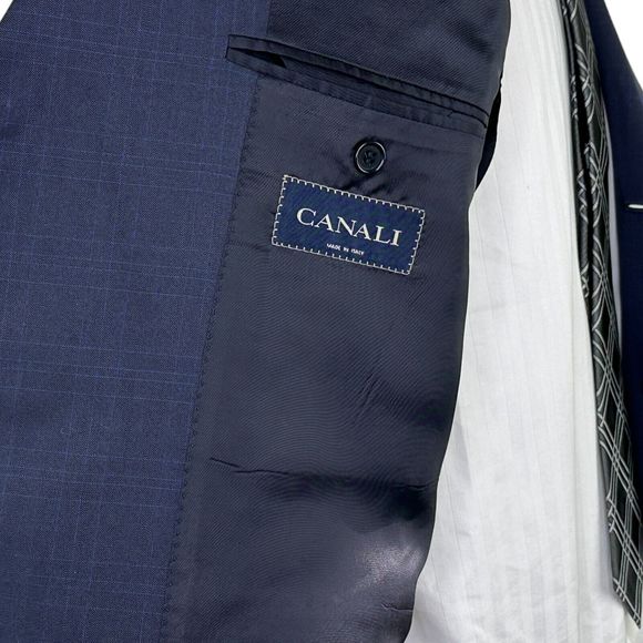 Canali Mens 3 Button Blazer Size 42R Blue Wool Check Made in Italy - Picture 5 of 7